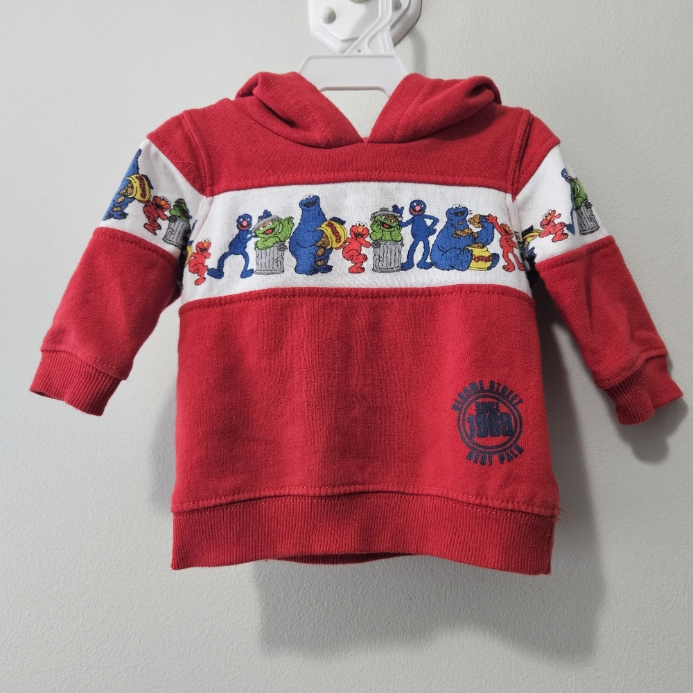 Vintage Sesame Street Cookie Monster Elmo Red Sweatshirt Hoodie Size 0-3 months